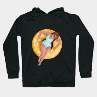 Girl In Swimming Pool Illustration, polka dot floaty Hoodie